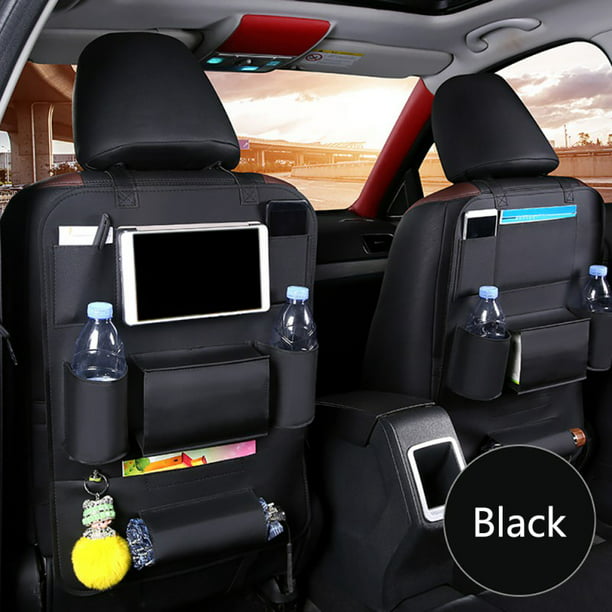 Phone C Black Umbrella Water-Repellent Leather Car Seat Back Organizer with Protective iPad Back Seat Organizer for Car Tissue / Seat Cover with 6 Pockets Cup 